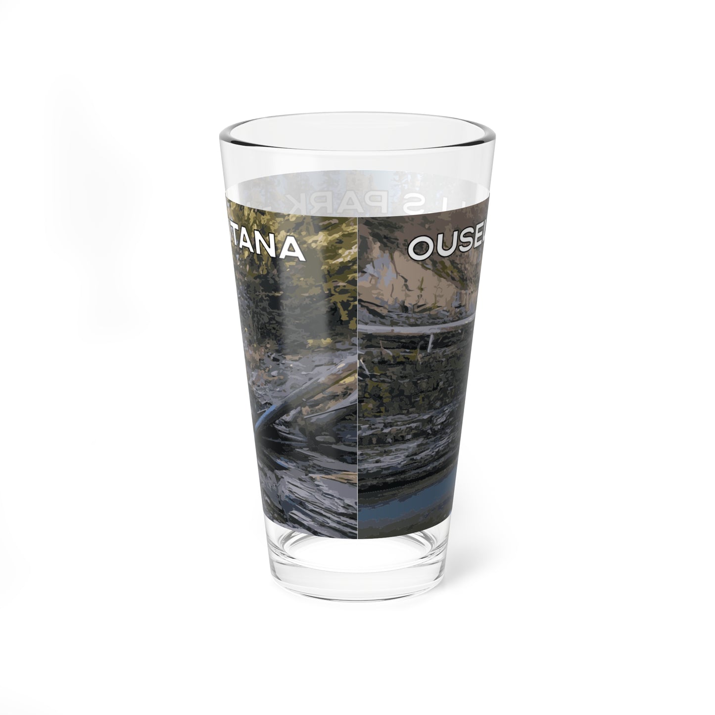 Back view of Ousel Falls Park in Glacier National Park 16oz Bar Drinkware from Park Attire