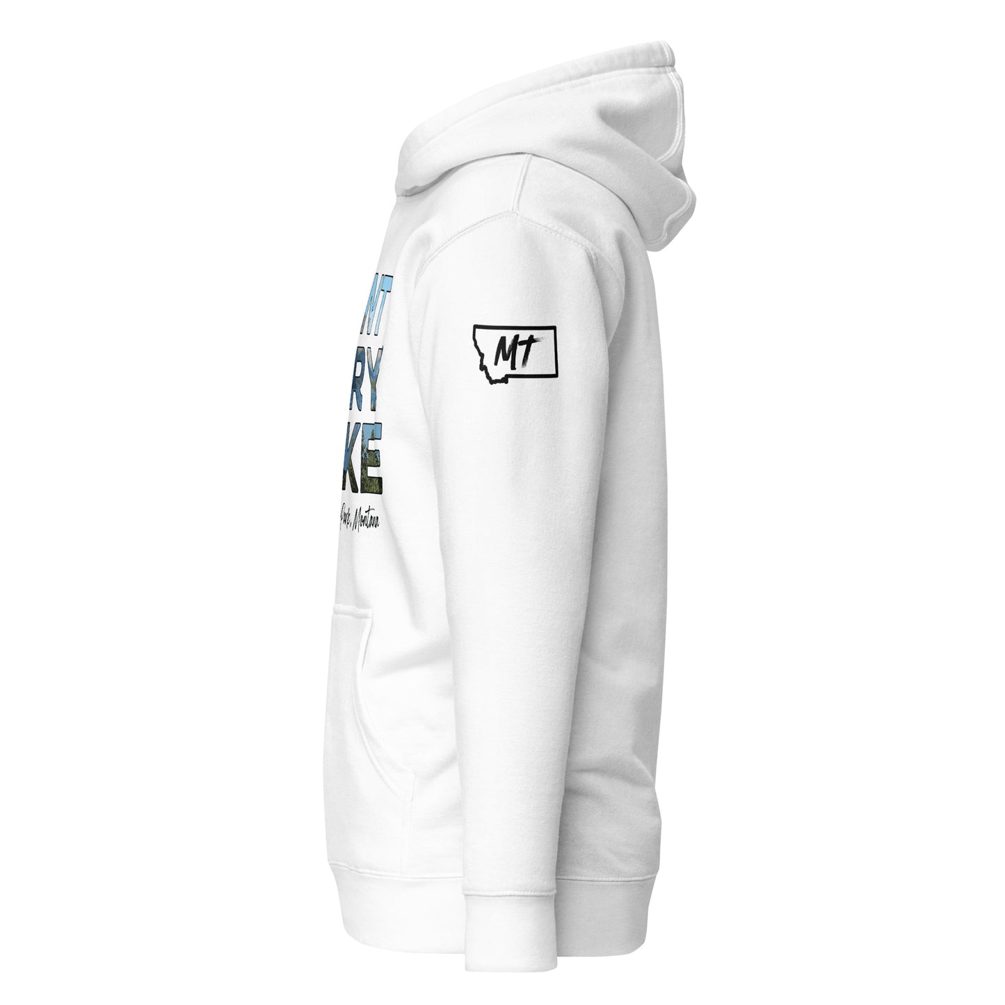 Left Side view of Saint Mary Lake in Glacier National Park Montana White Soft Hoodie from Park Attire
