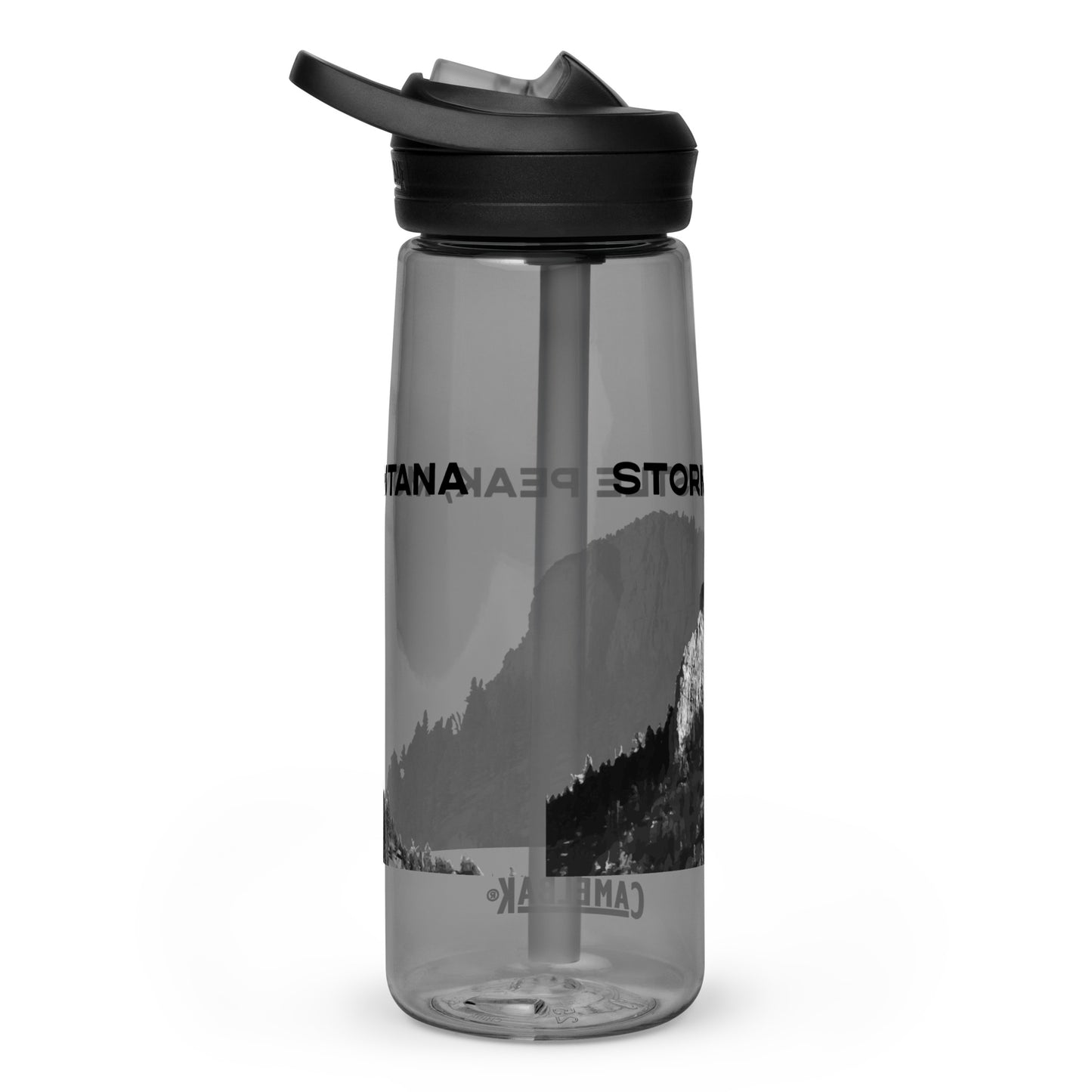 Back view of Storm Castle Peak in Custer Gallatin National Forest Montana Charcoal Sports Water Bottle from Park Attire