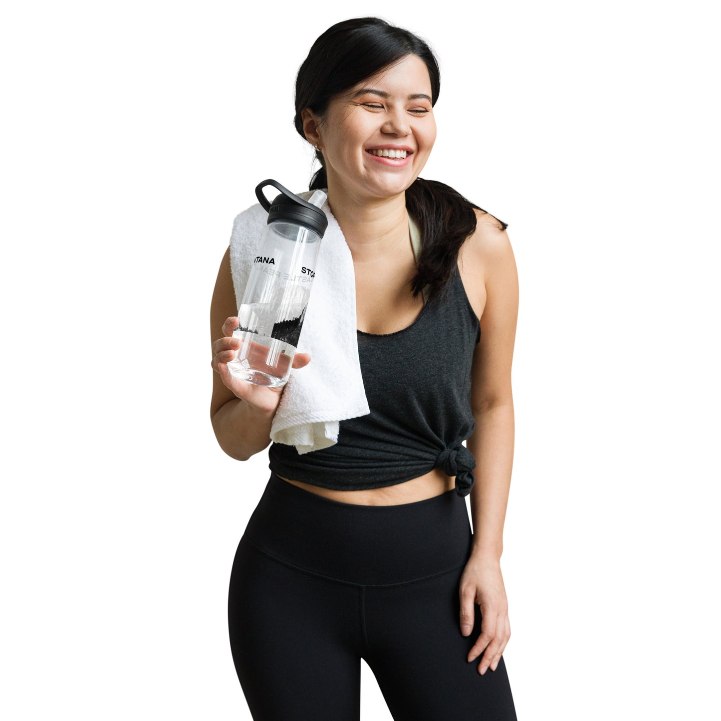 Woman carrying view of Storm Castle Peak in Custer Gallatin National Forest Montana Clear Transparent Water Bottle from Park Attire