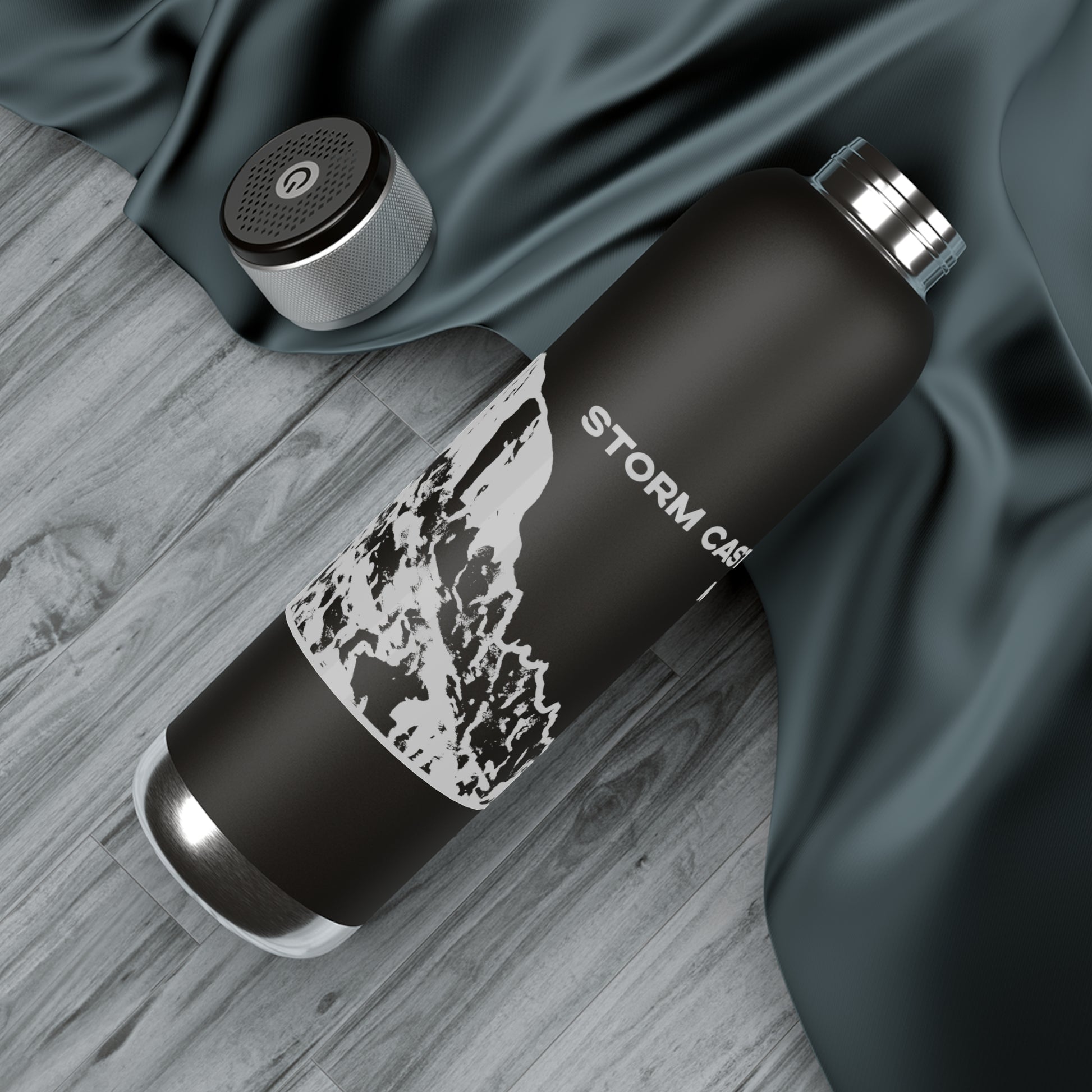 Front view of Storm Castle Peak in Custer Gallatin National Forest Montana 22oz Black Stainless Steel Insulated Water Bottle from Park Attire