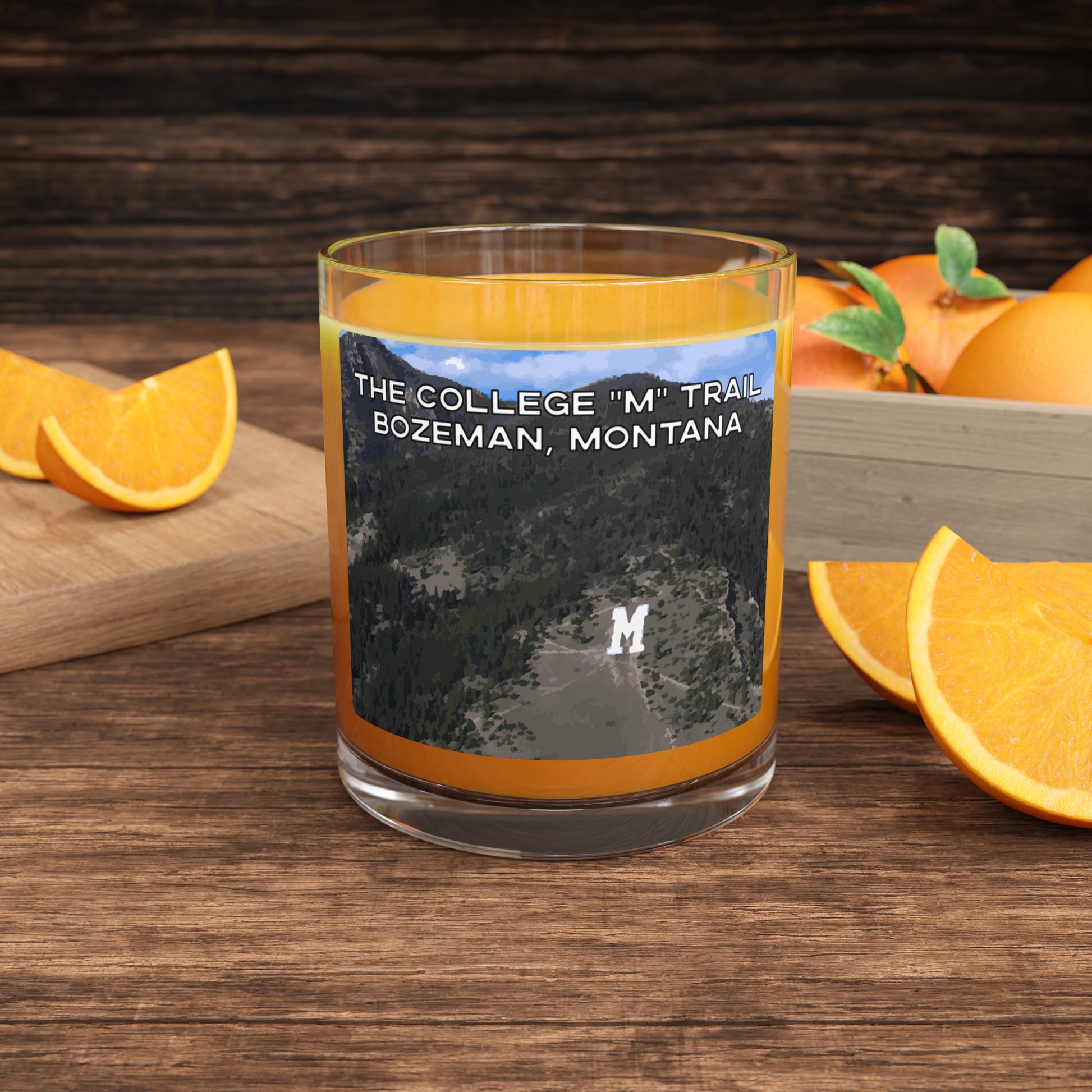 Front view of The College M Trail in Gallatin National Forest Bozeman Montana Whiskey Glass from Park Attire