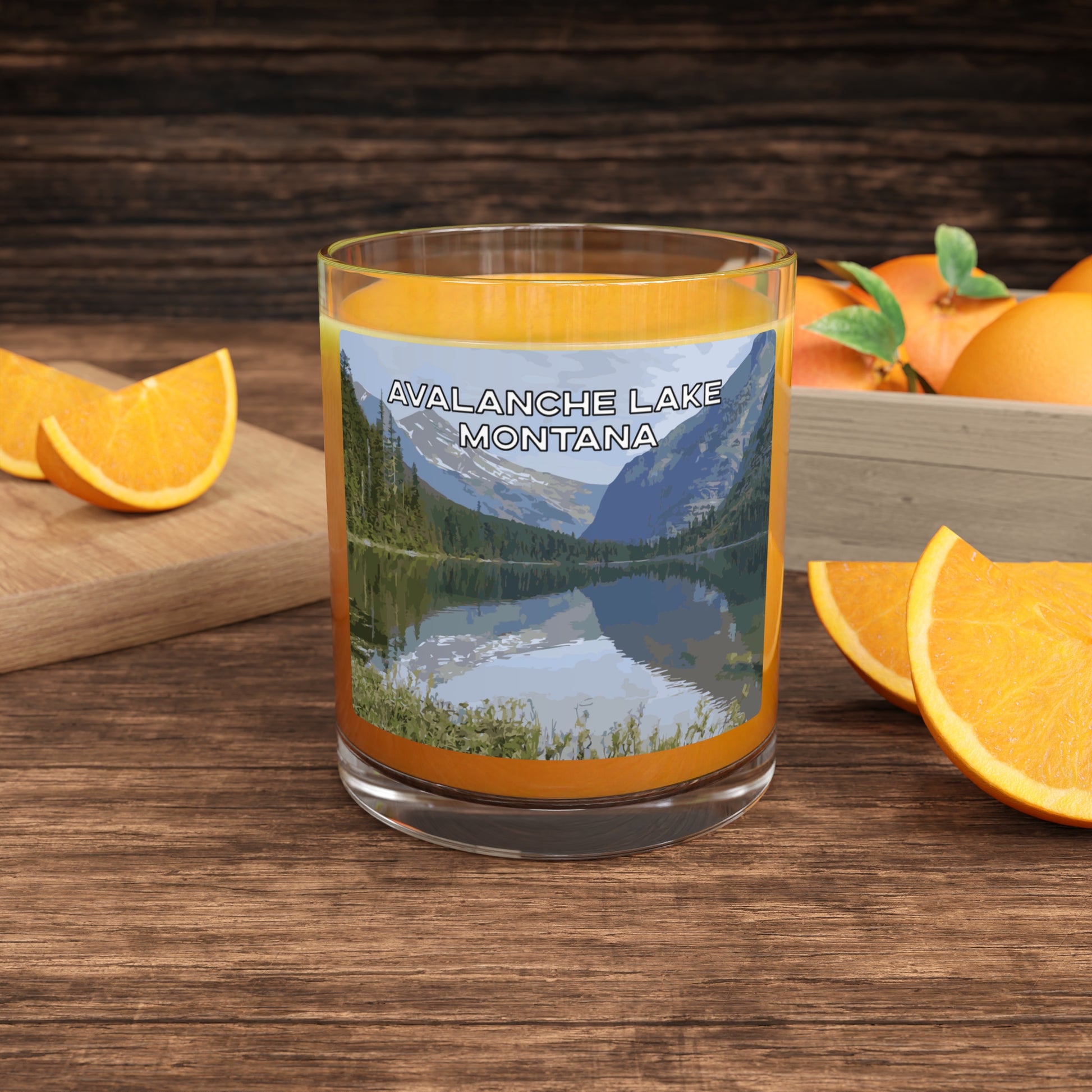 Front view of Avalanche Lake in Glacier National Park Montana Whiskey Glass from Park Attire