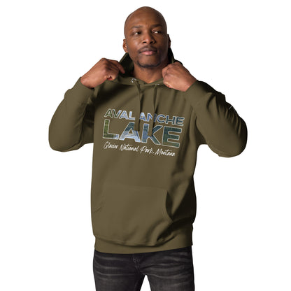 Front-Side view of Avalanche Lake in Glacier National Park Montana Military Green Men's Hoodie from Park Attire