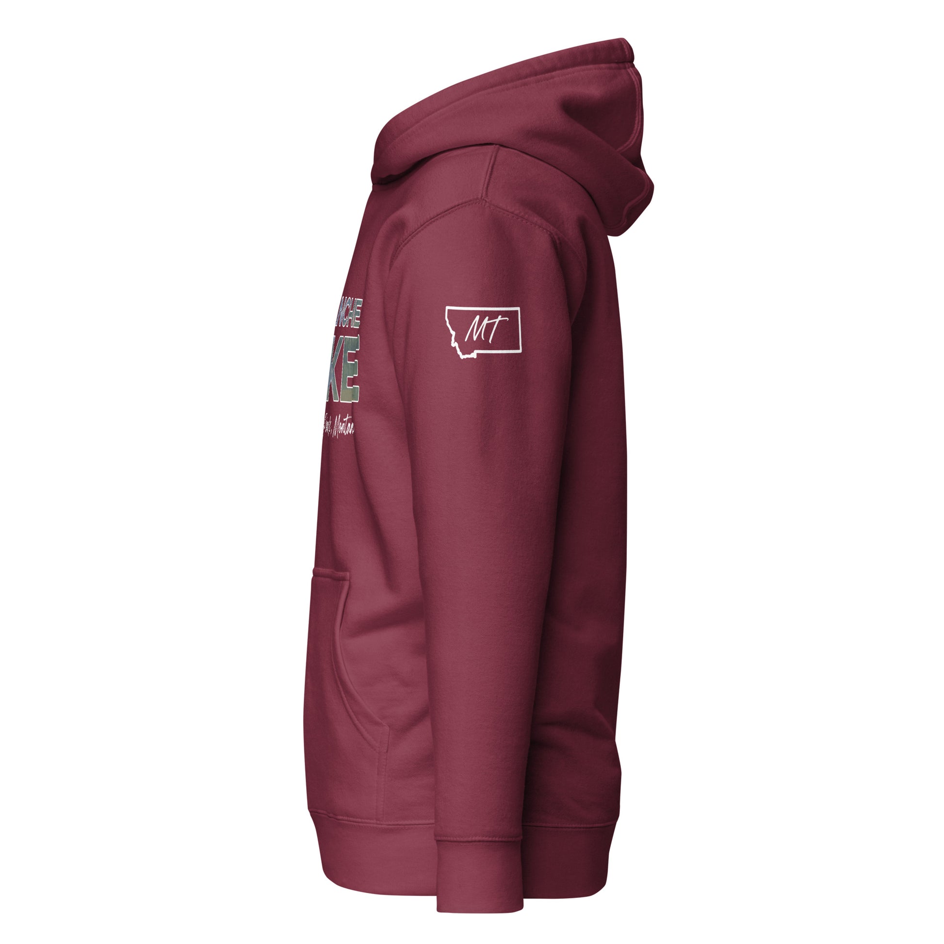 Left Side view of Avalanche Lake in Glacier National Park Montana Maroon Soft Hoodie from Park Attire