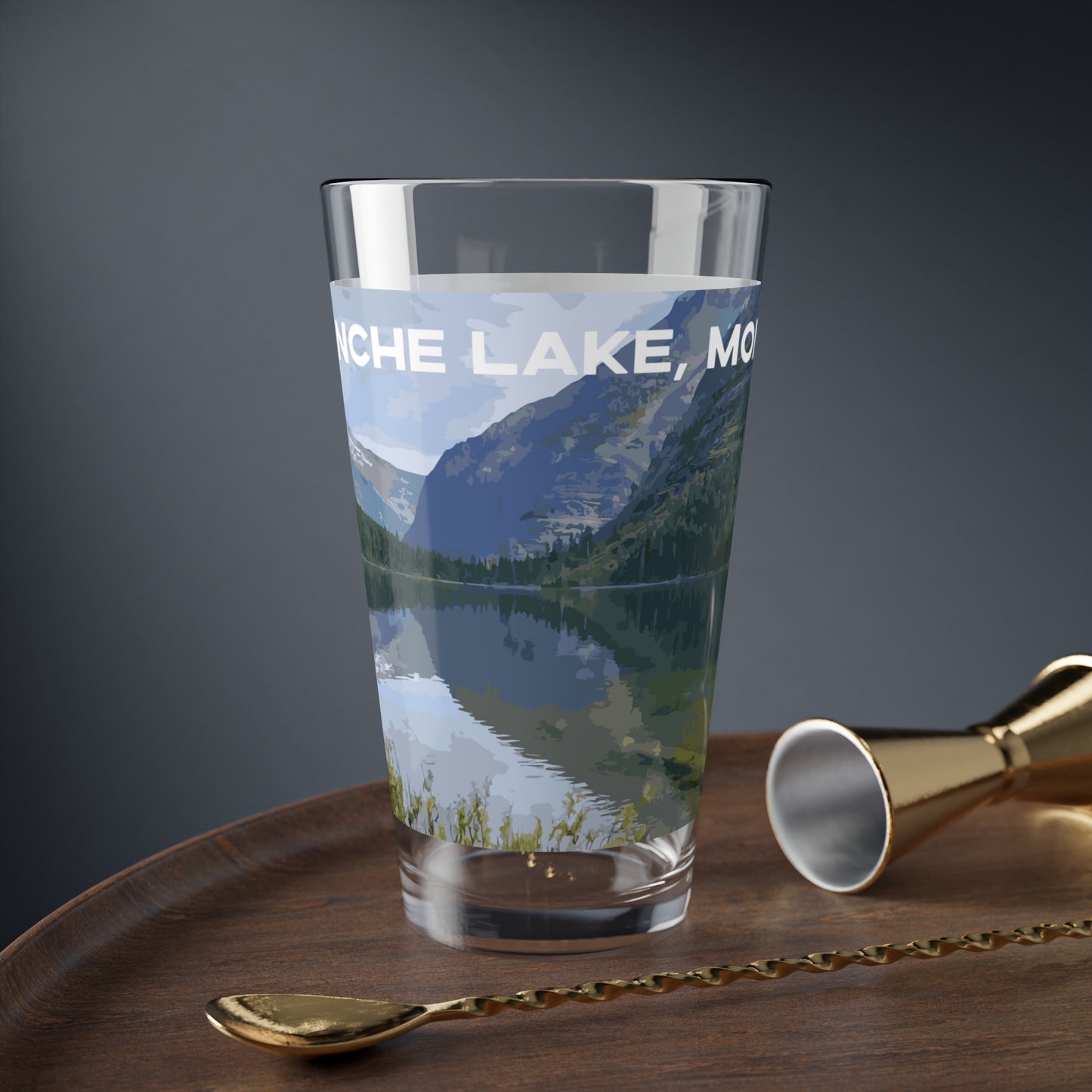 Front view of Avalanche Lake in Glacier National Park Montana 16oz Beer Glass from Park Attire