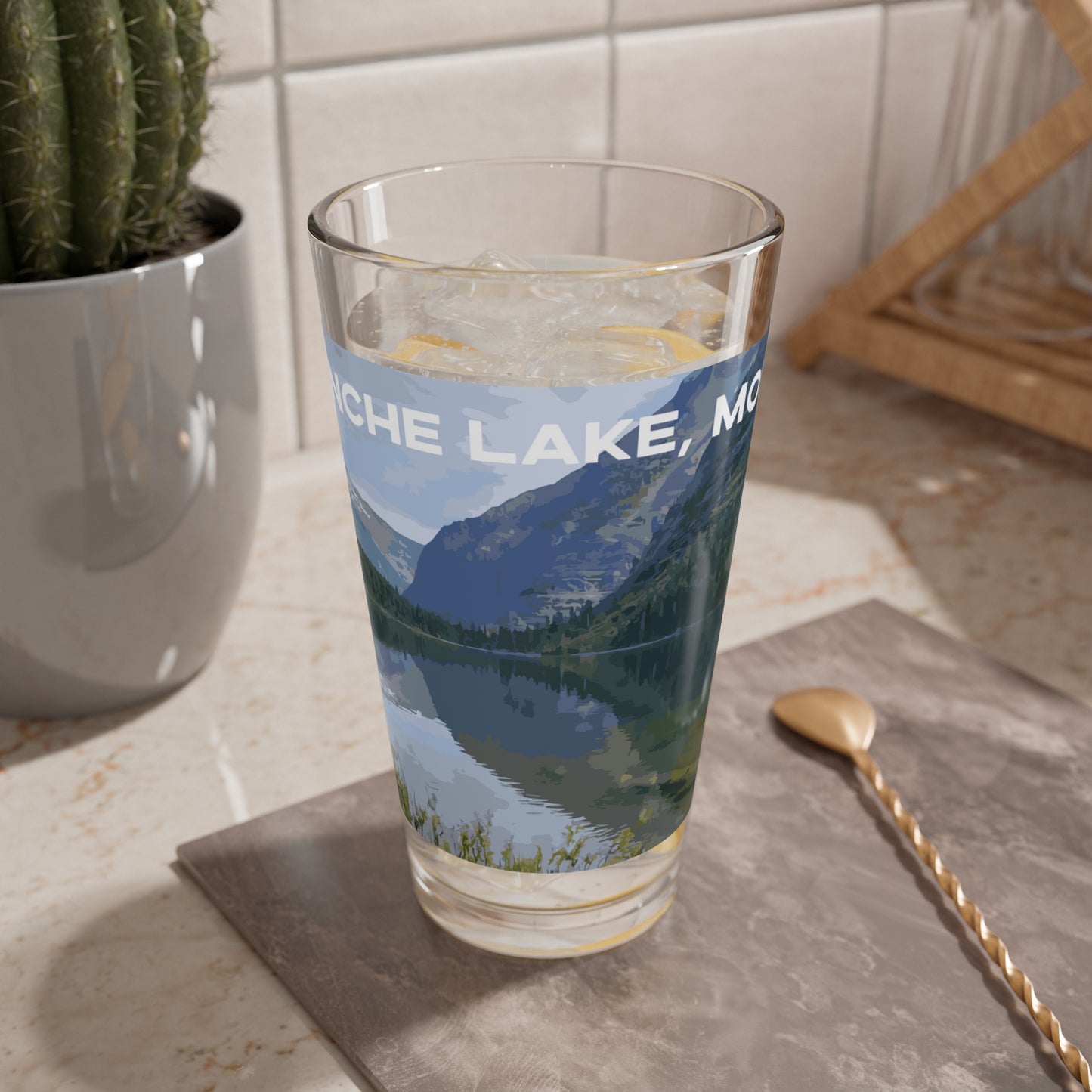 Front view of Avalanche Lake in Glacier National Park Montana 16oz Beer Glassware from Park Attire