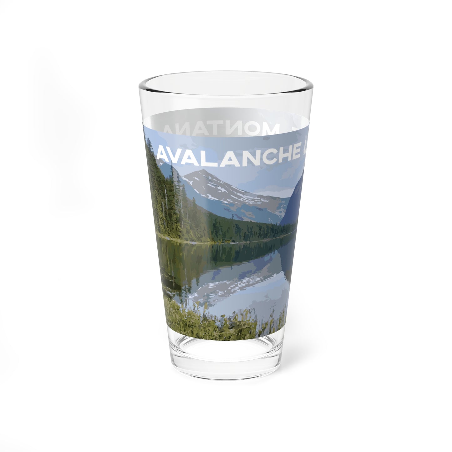 Front view of Avalanche Lake in Glacier National Park Montana 16oz Pint Glass from Park Attire