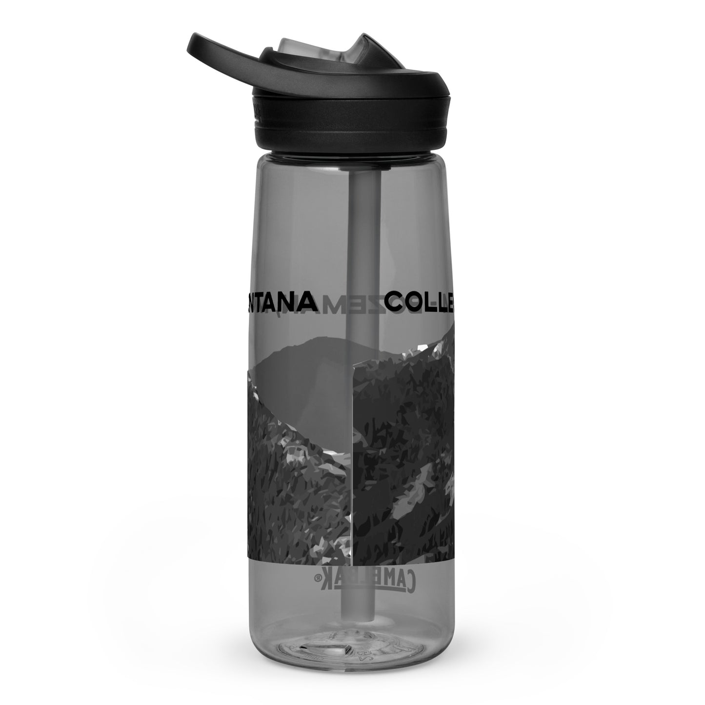 Back view of College M Trail in Custer Gallatin National Forest Montana Charcoal Sports Water Bottle from Park Attire