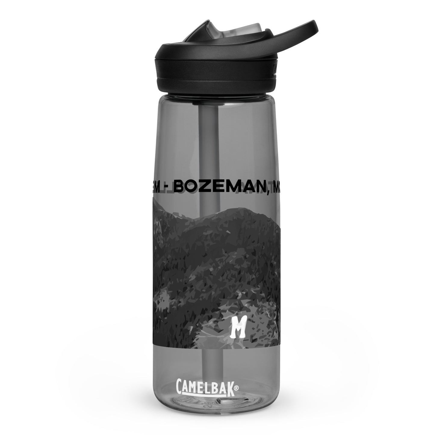 Front view of College M Trail in Custer Gallatin National Forest Montana Charcoal Water Bottle from Park Attire