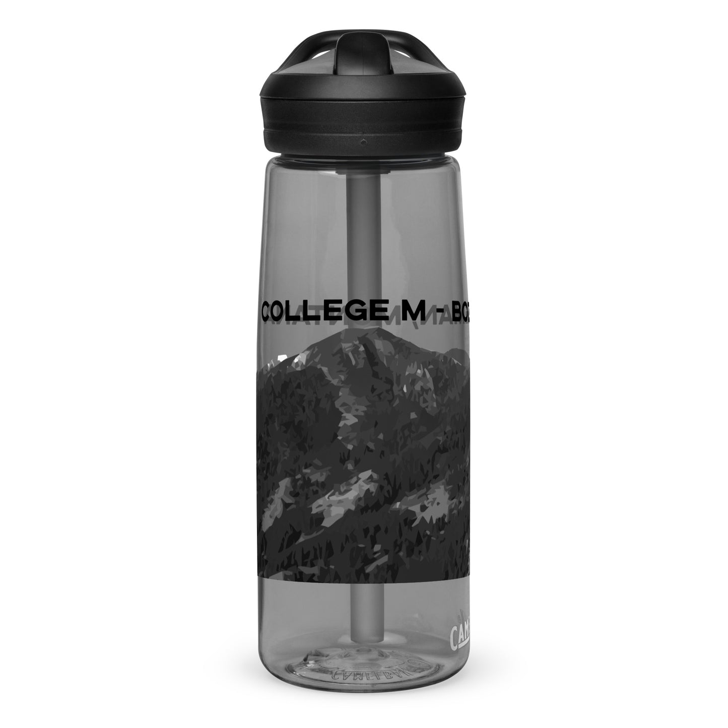 Left Side view of College M Trail in Custer Gallatin National Forest Montana Charcoal Water Bottle with Straw from Park Attire