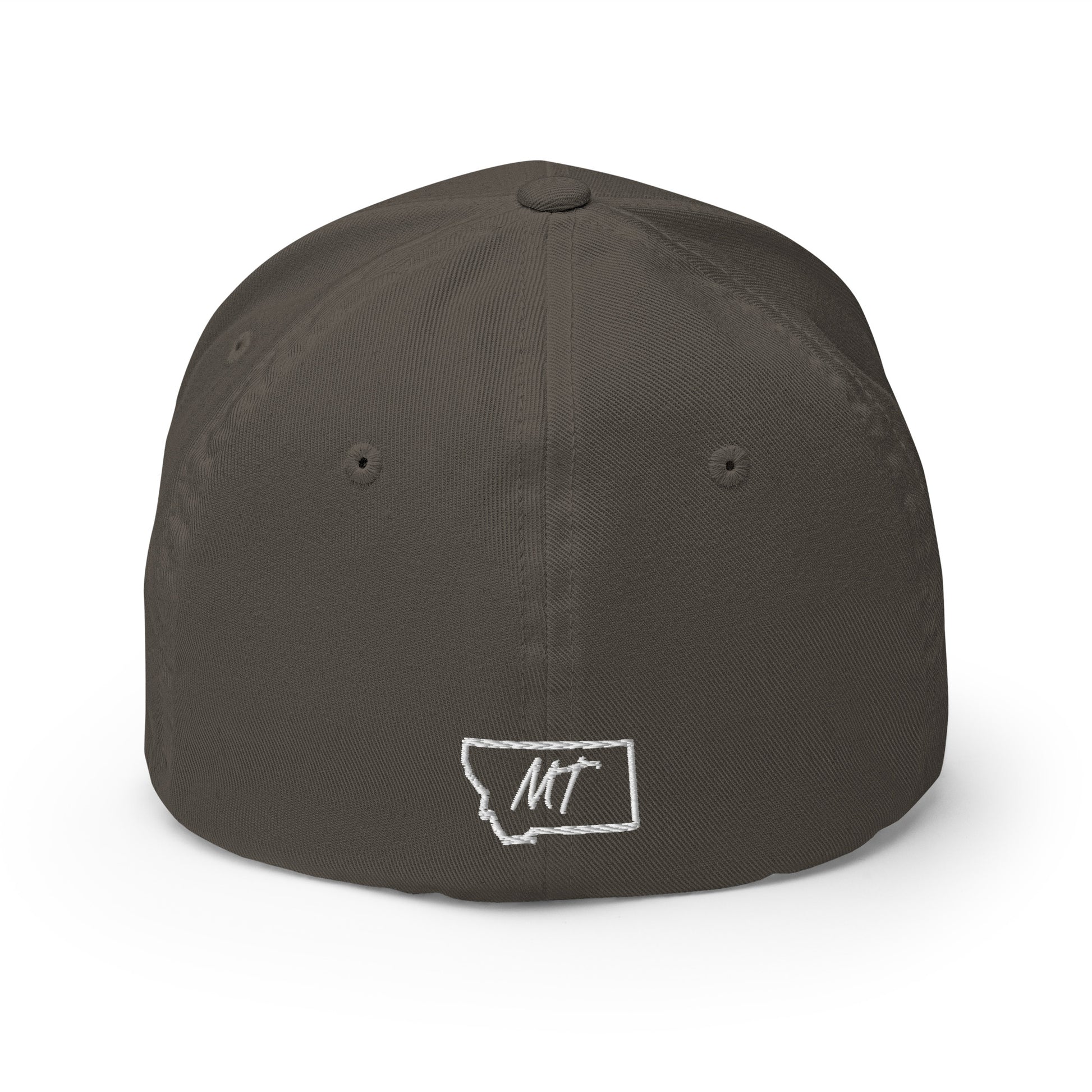 Back view of Gallatin Mountain Range in Gallatin National Forest Montana Charcoal Flexfit 6277 Hat from Park Attire