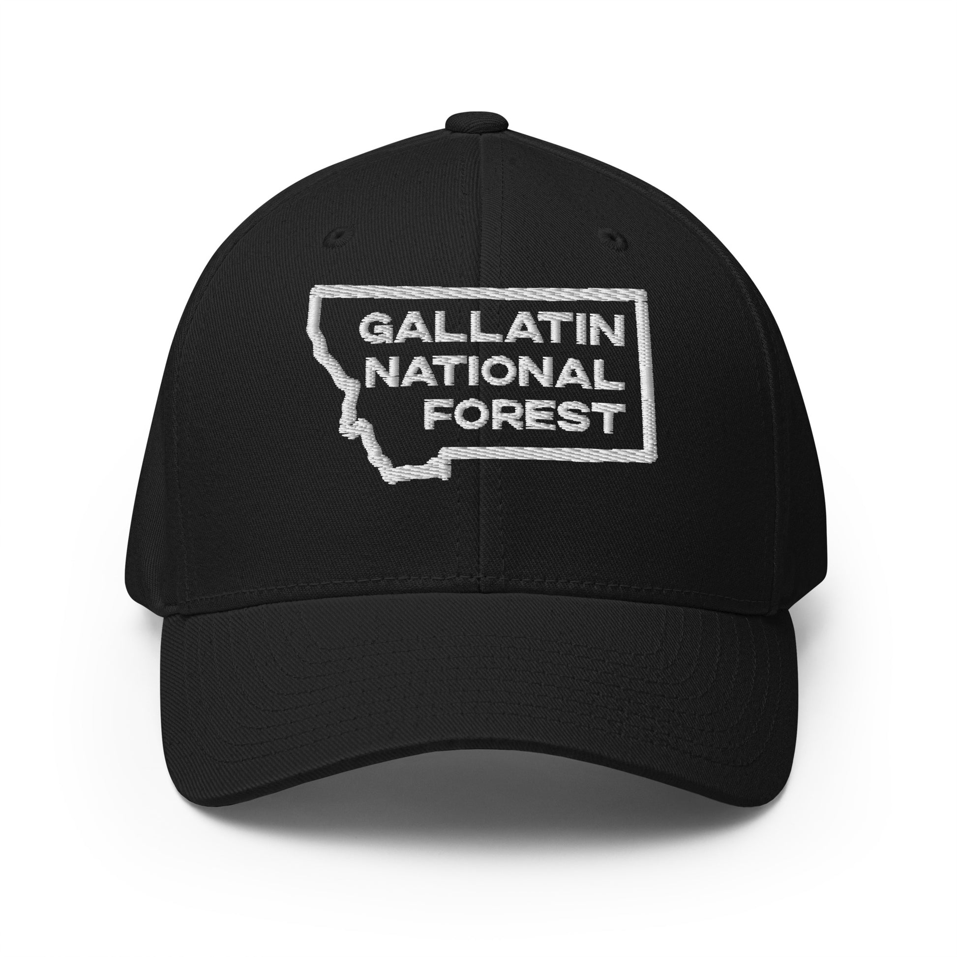 Front view of Gallatin Mountain Range in Gallatin National Forest Montana Black Men's Flexfit Hat from Park Attire