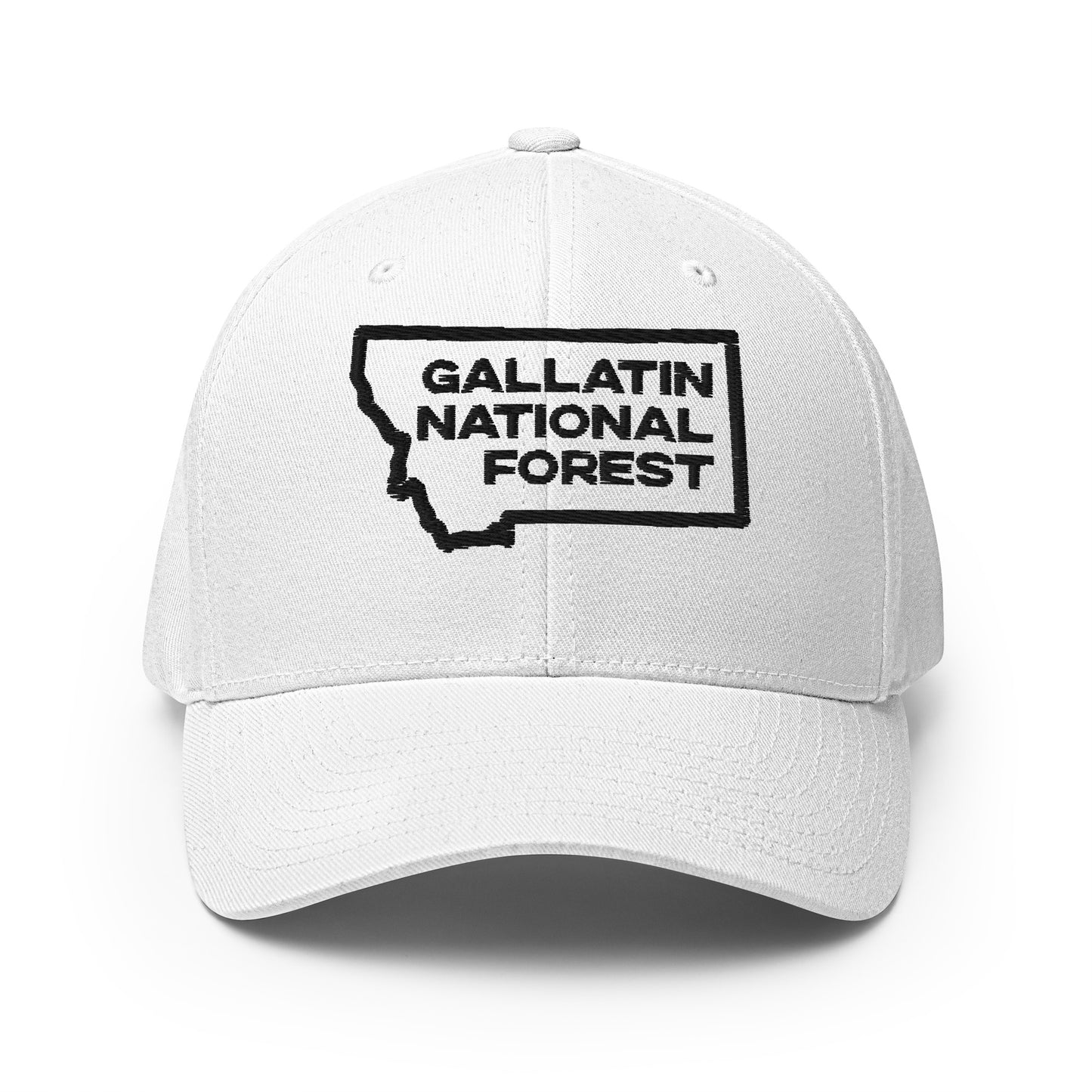 Front view of Gallatin Mountain Range in Gallatin National Forest Montana White Men's Flexfit Hat from Park Attire