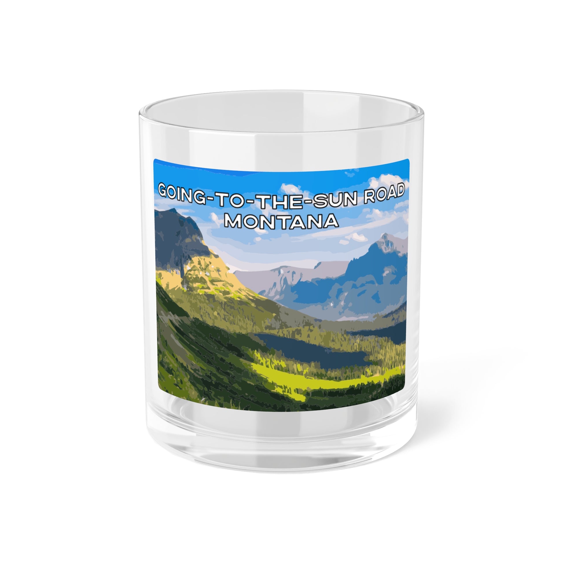 Front view of Going-to-the-Sun Road in Glacier National Park Montana Bar Glass from Park Attire