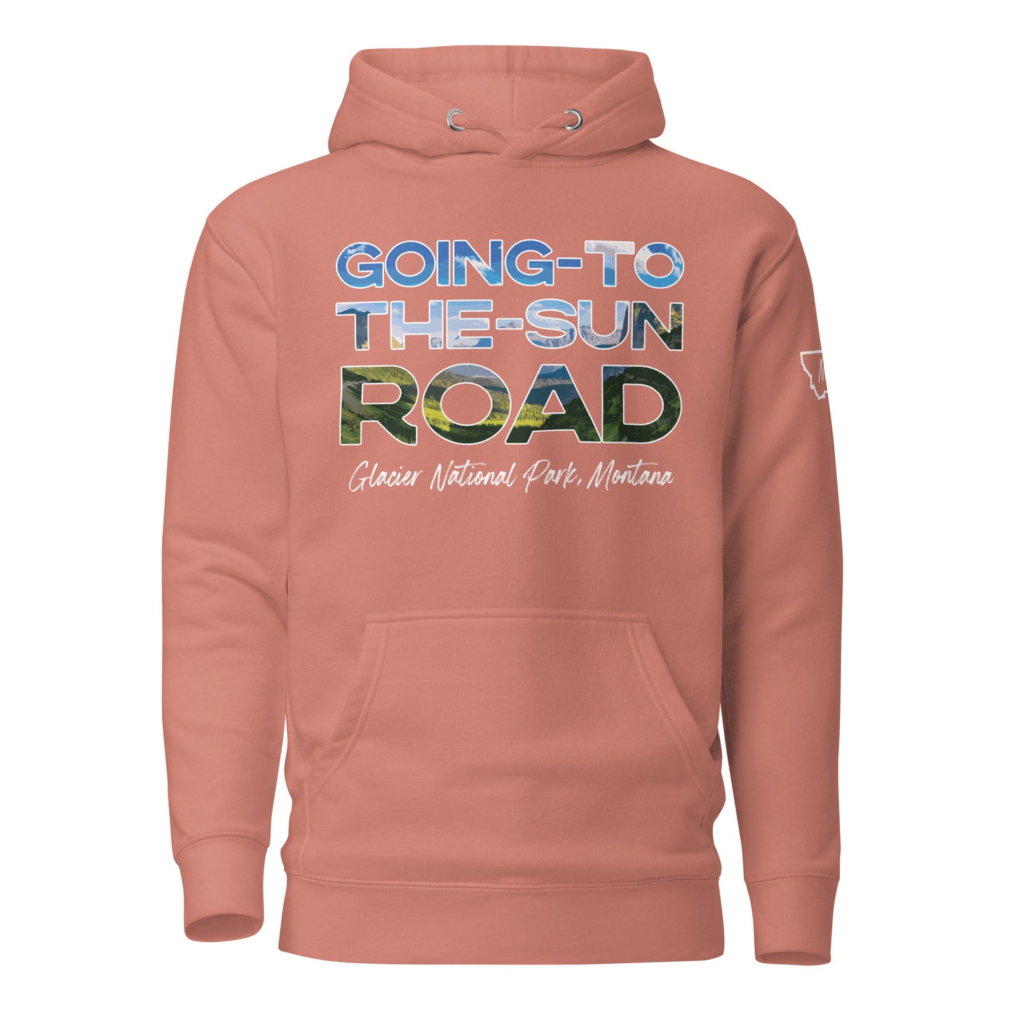 Front view of Going-to-the-Sun Road in Glacier National Park Montana Dusty Rose Hoodie from Park Attire