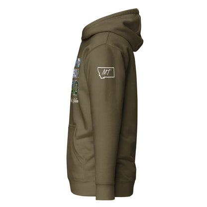 Left Side view of Going-to-the-Sun Road in Glacier National Park Montana Military Green Soft Hoodie from Park Attire