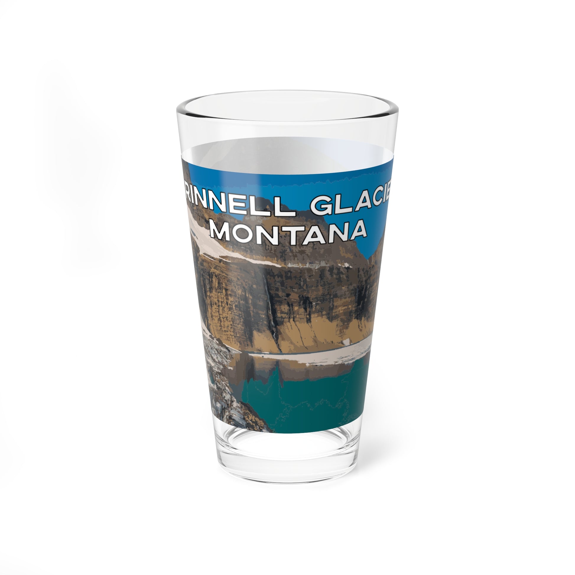 Front view of Grinnell Glacier in Glacier National Park Montana 16oz Pint Glass from Park Attire