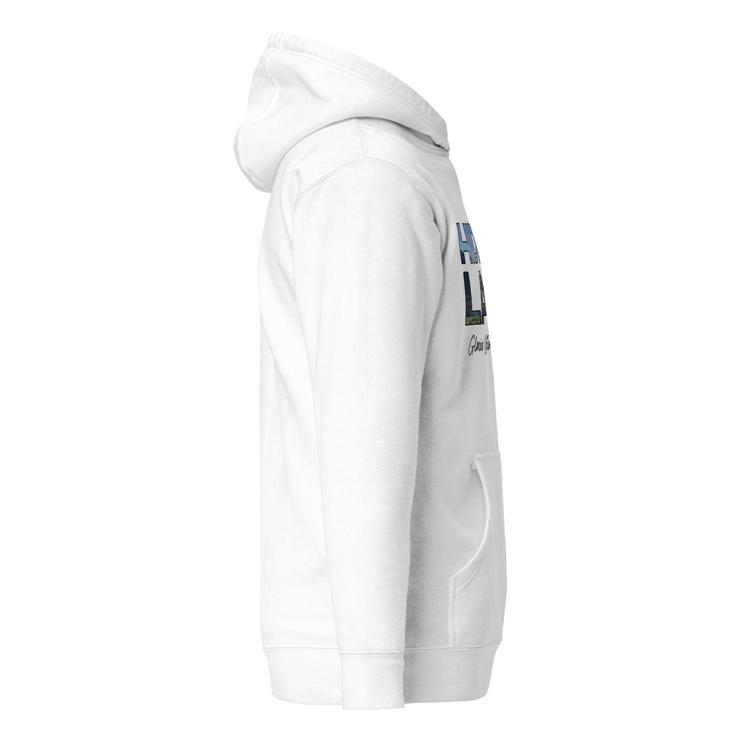 Right Side view of Hidden Lake in Glacier National Park Montana White Cotton Hoodie from Park Attire