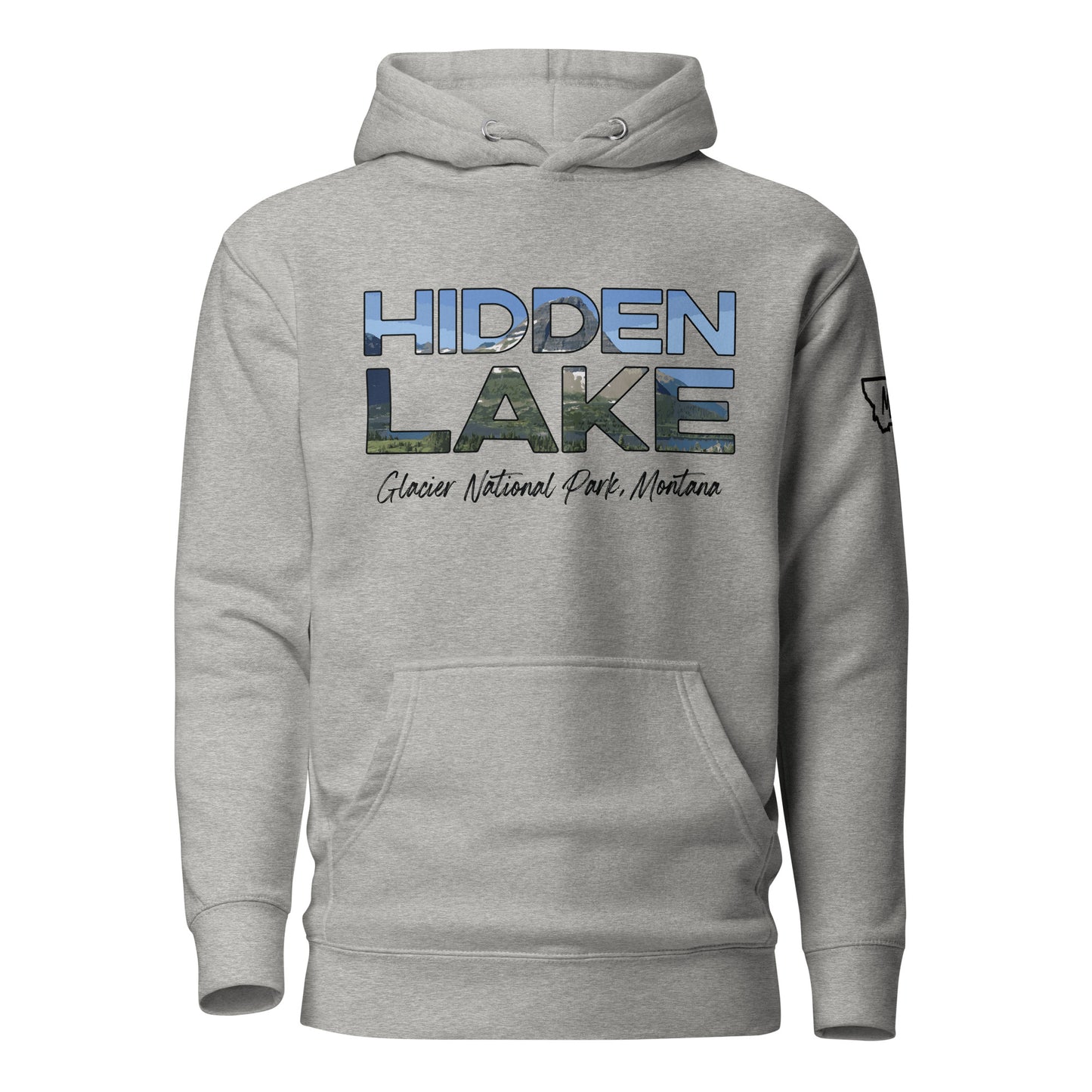 Front view of Hidden Lake in Glacier National Park Montana Carbon Grey Hoodie from Park Attire