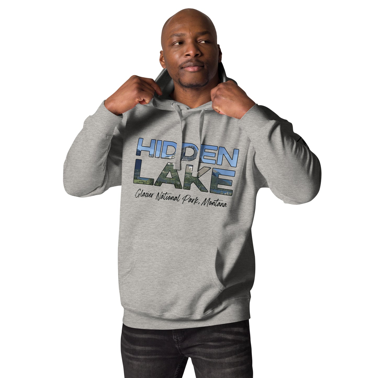 Front-Side view of Hidden Lake in Glacier National Park Montana Carbon Grey Men's Hoodie from Park Attire