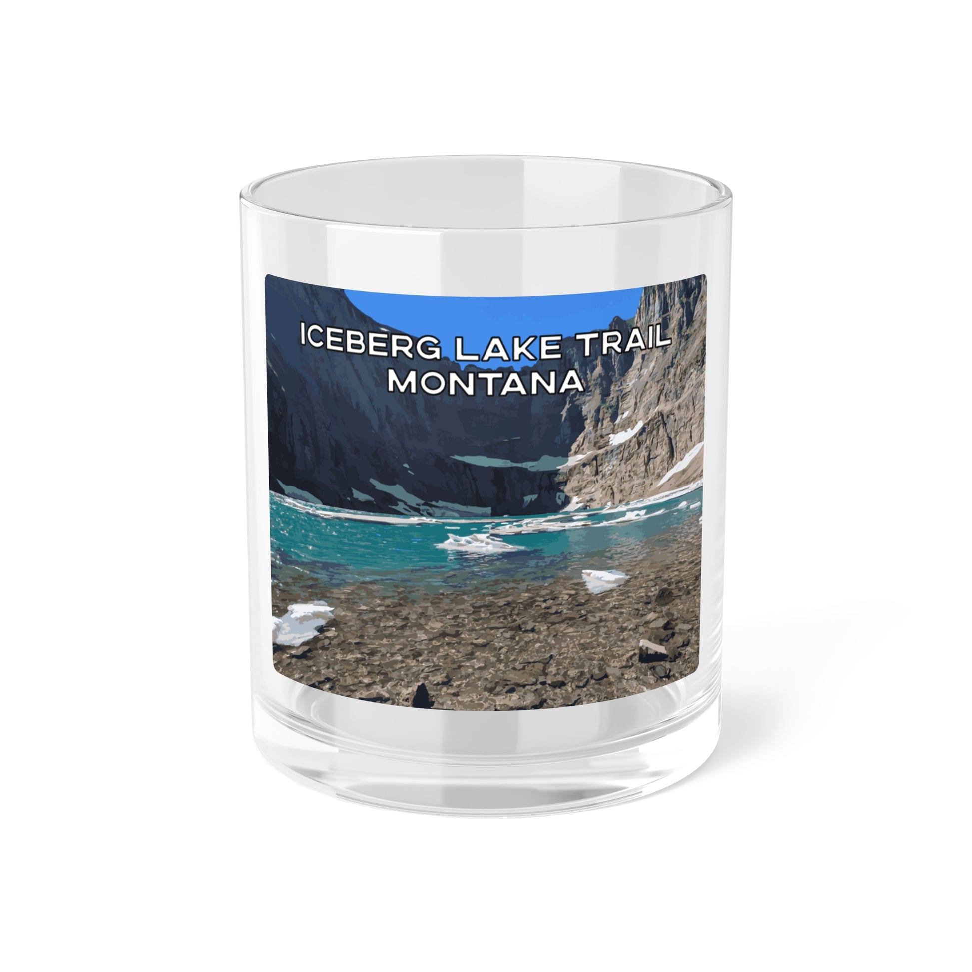 Front view of Iceberg Lake Trail in Glacier National Park Montana Bar Glass from Park Attire