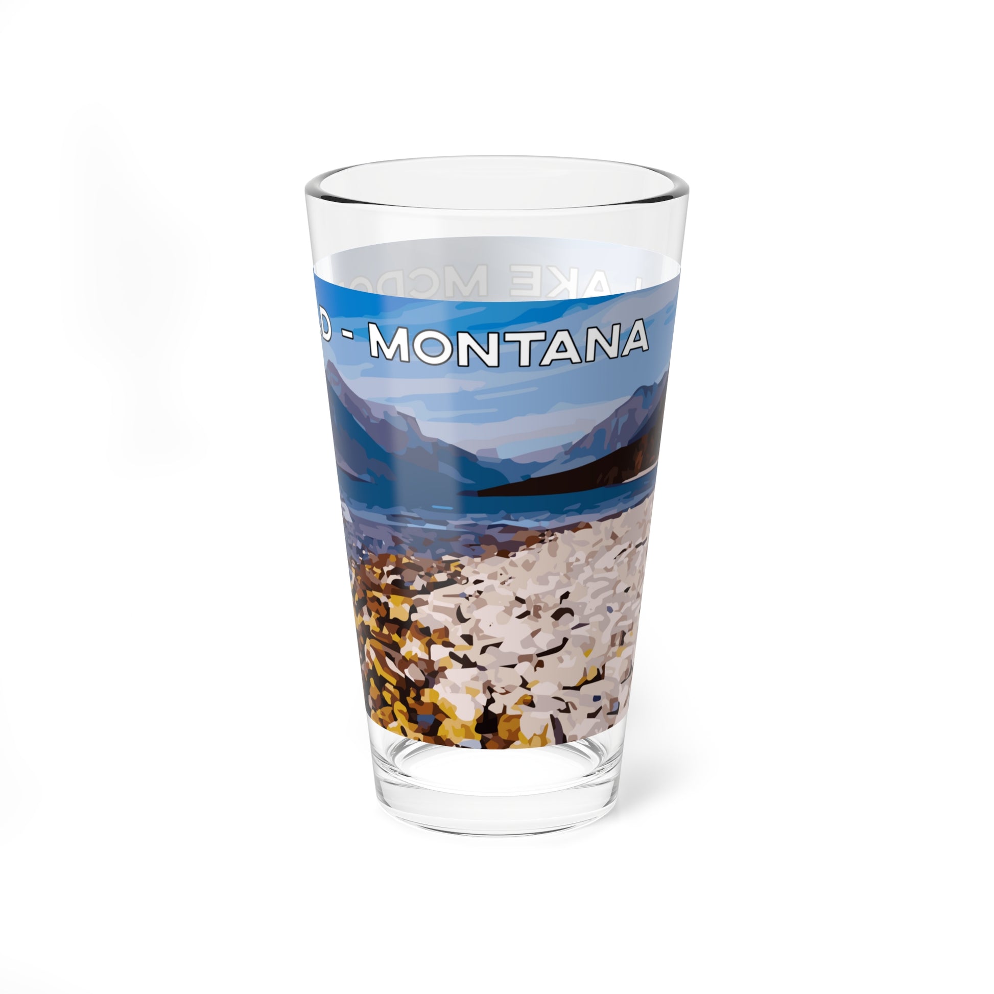 Side view of Lake McDonald in Glacier National Park 16oz Bar Glass from Park Attire