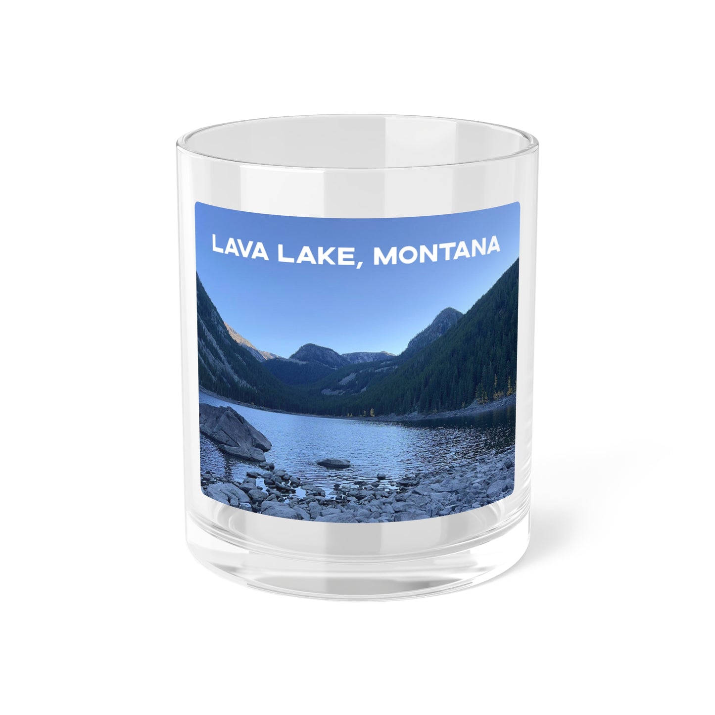 Front view of Lava Lake in Gallatin National Forest Montana Bar Glass from Park Attire