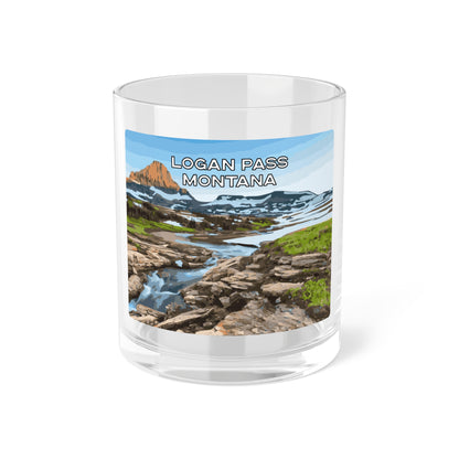 Front view of Logan Pass in Glacier National Park Montana Bar Glass from Park Attire