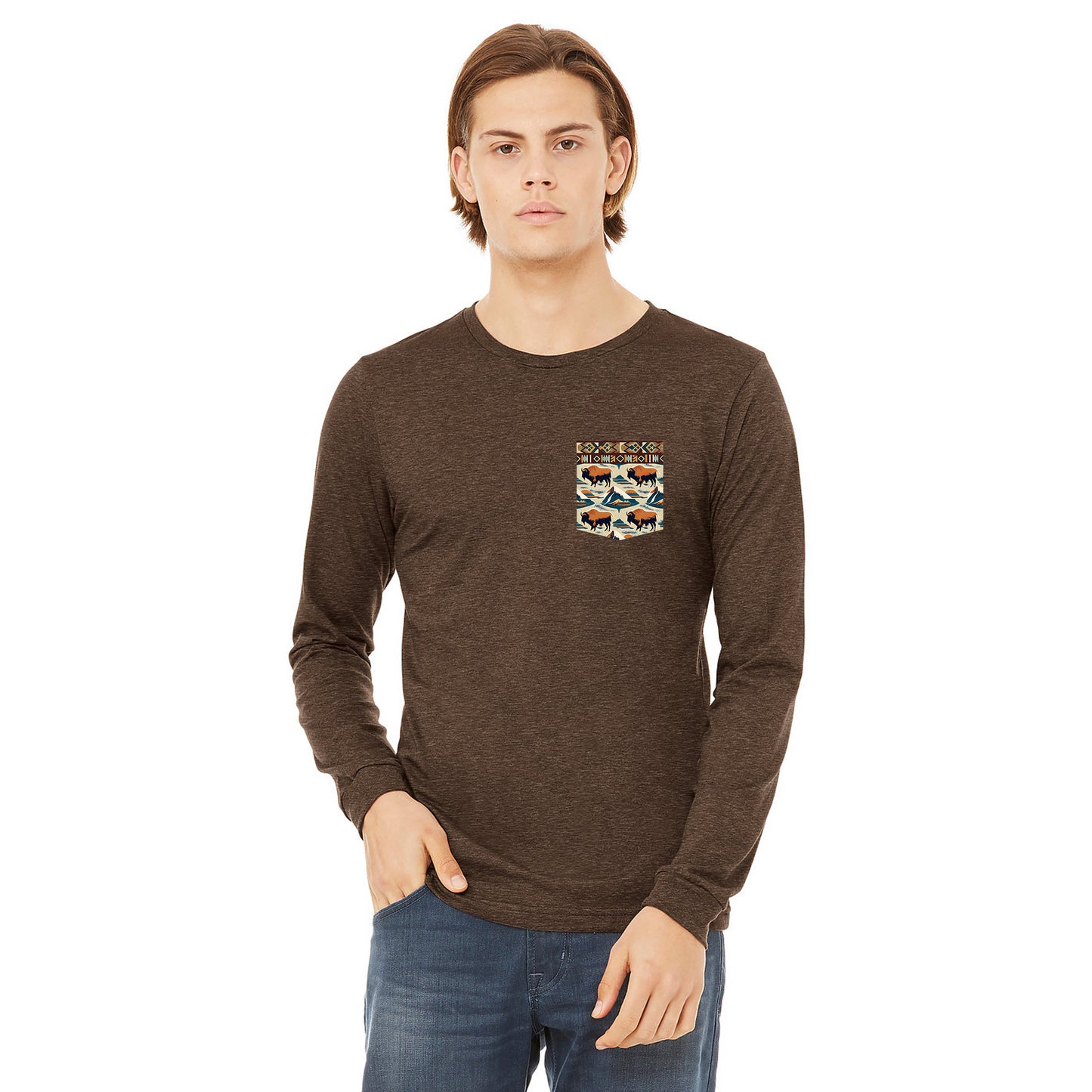 Front view of man Montana in Streetwear Montana Heather Brown Long Sleeve Shirts for Men from Park Attire