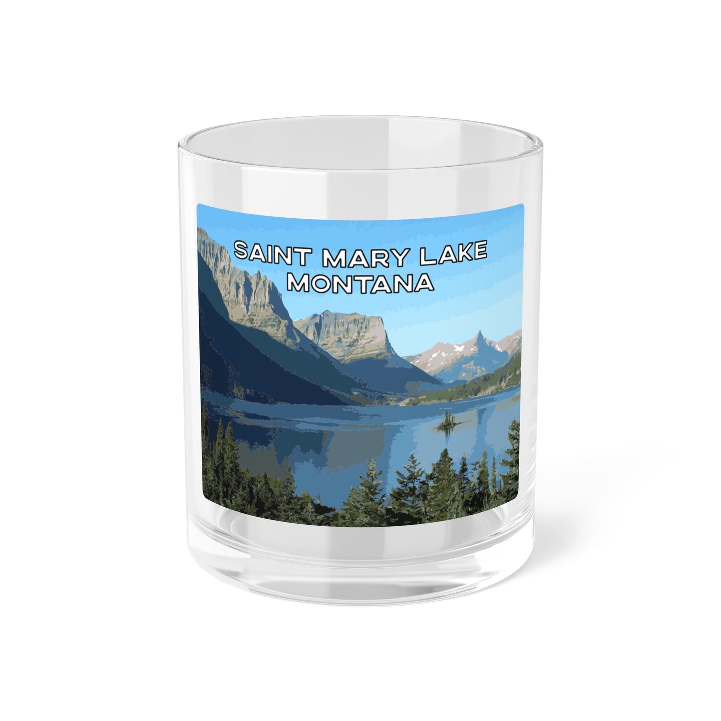 Front view of Saint Mary Lake in Glacier National Park Montana Bar Glass from Park Attire