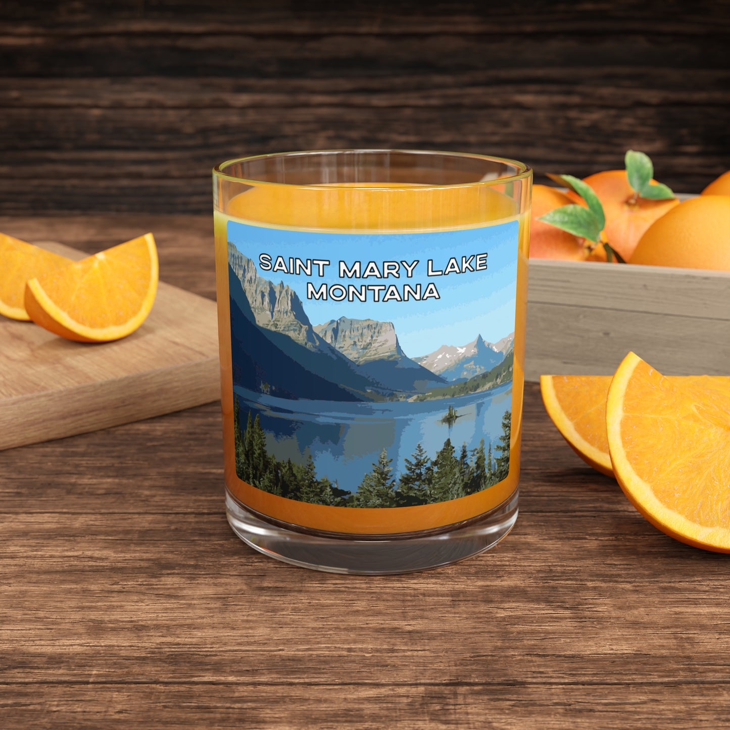 Front view of Saint Mary Lake in Glacier National Park Montana Whiskey Glass from Park Attire