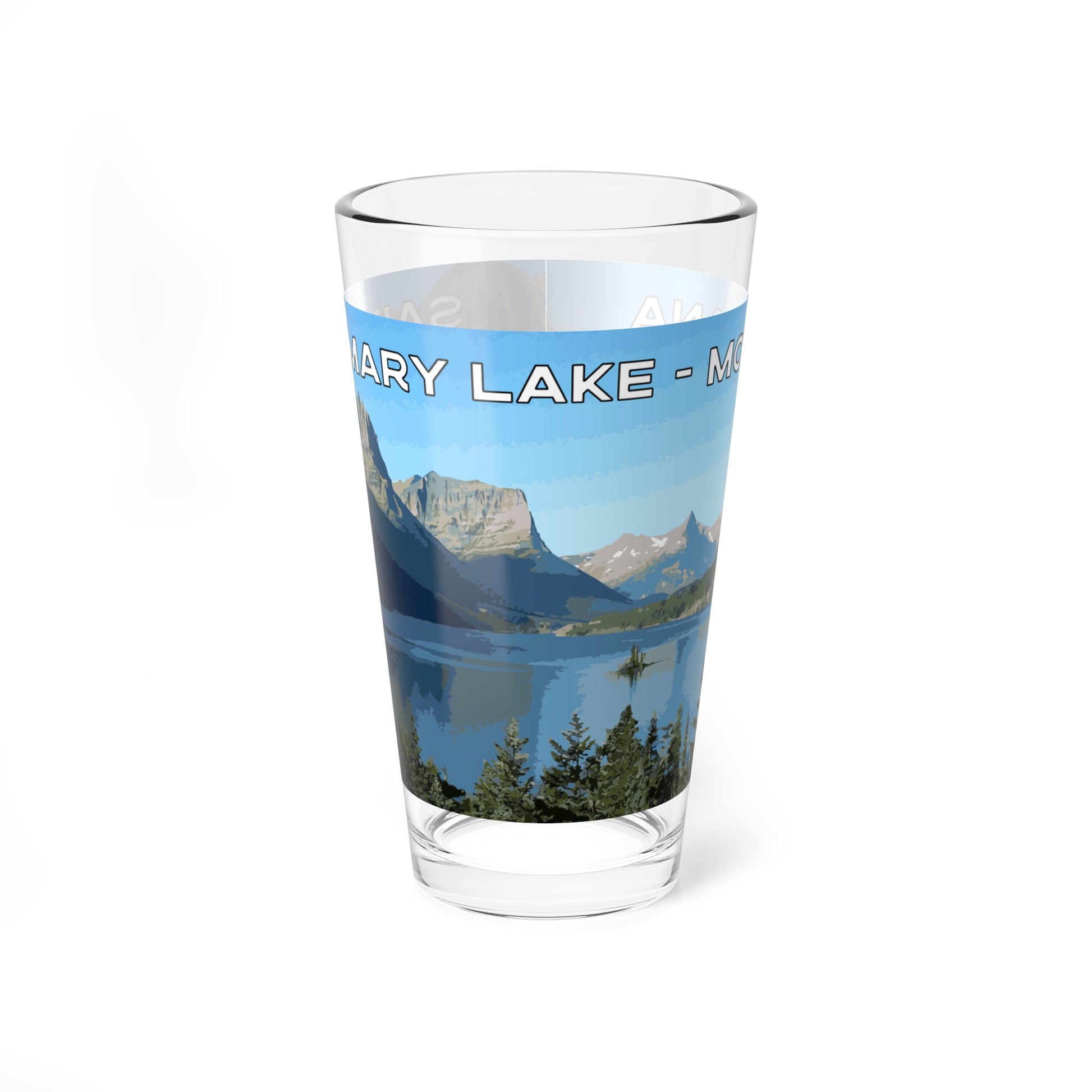 Side view of Saint Mary Lake in Glacier National Park 16oz Clear Glassware from Park Attire
