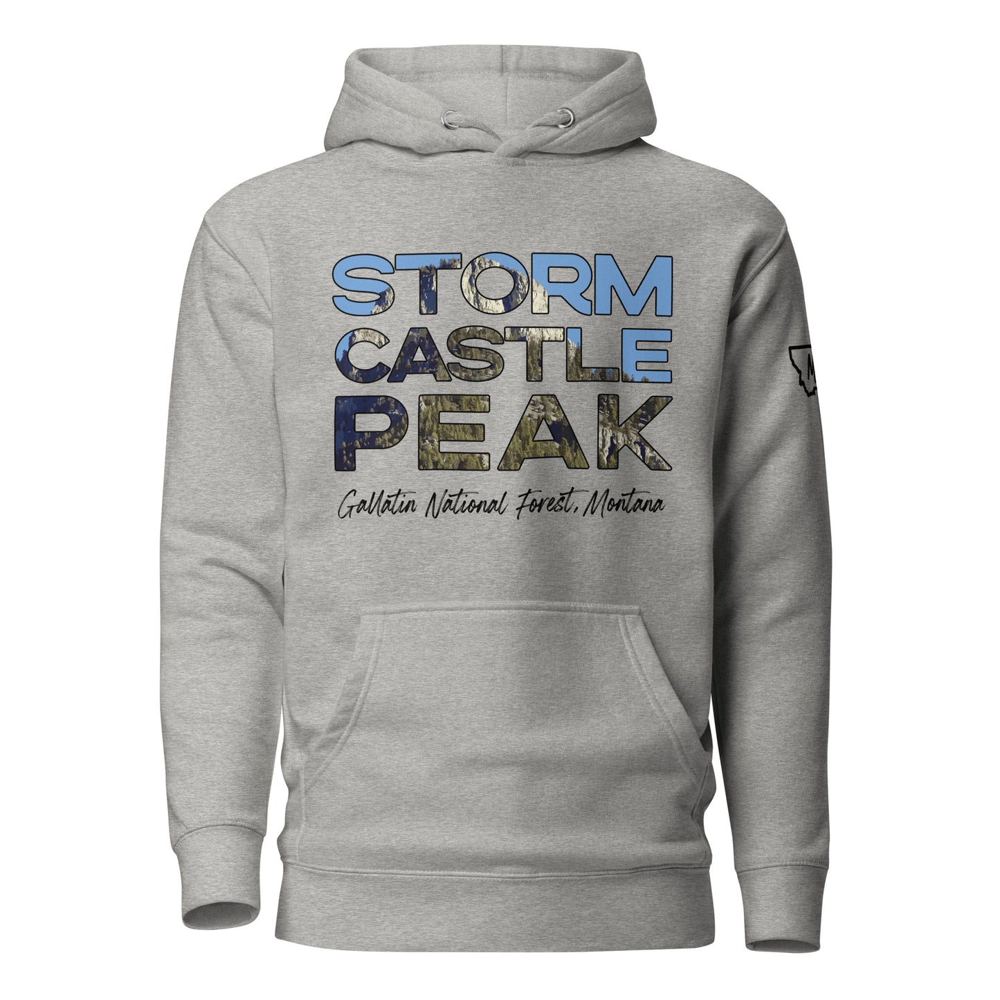 Front view of Storm Castle Peak in Custer Gallatin National Forest Montana Carbon Grey Hoodie from Park Attire