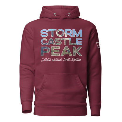 Front view of Storm Castle Peak in Custer Gallatin National Forest Montana Maroon Hoodie from Park Attire