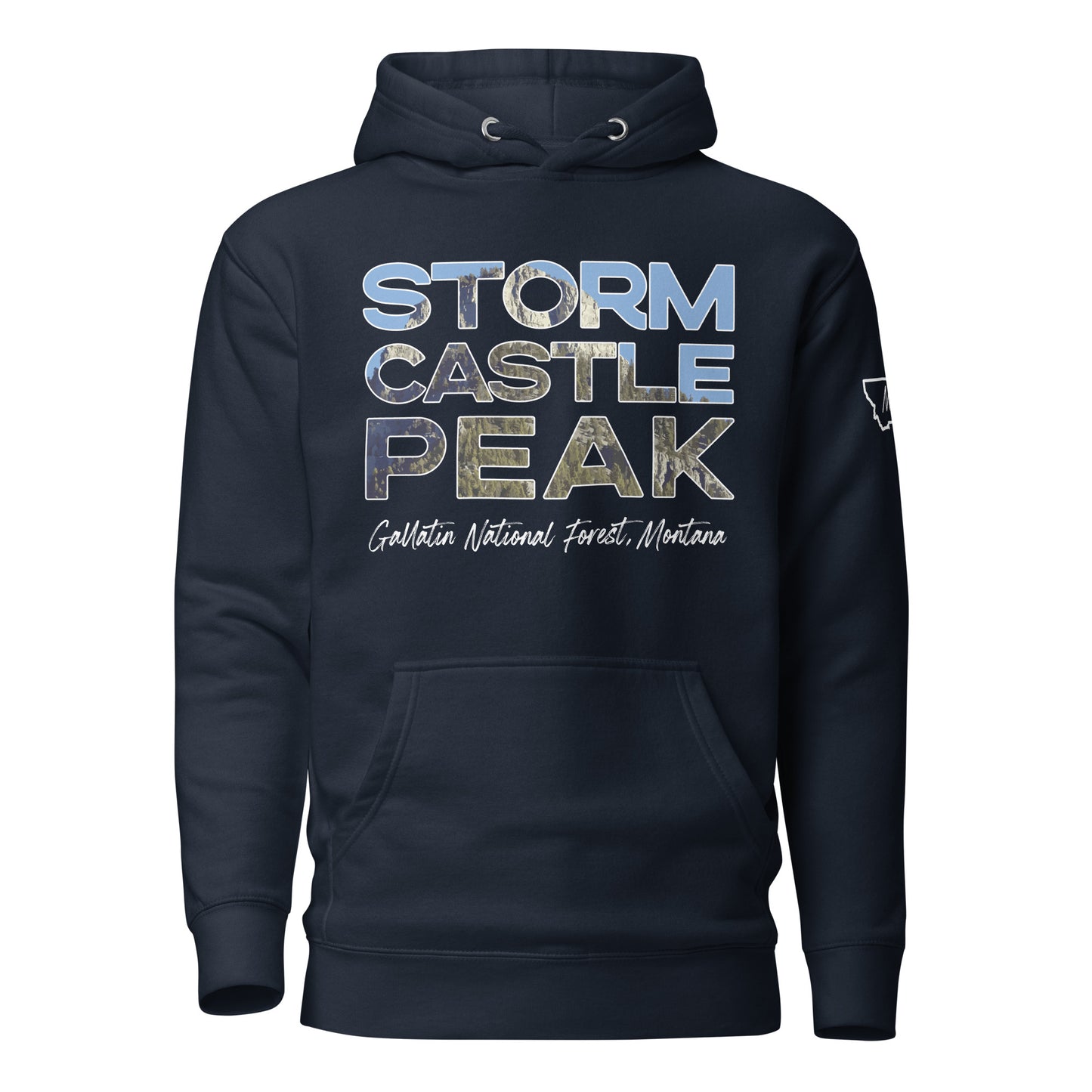 Front view of Storm Castle Peak in Custer Gallatin National Forest Montana Navy Hoodie from Park Attire