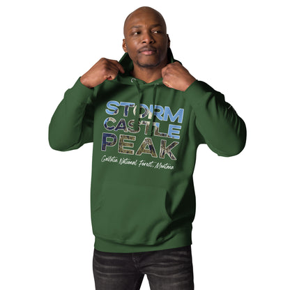 Front-Side view of Storm Castle Peak in Custer Gallatin National Forest Montana Forest Green Men's Hoodie from Park Attire