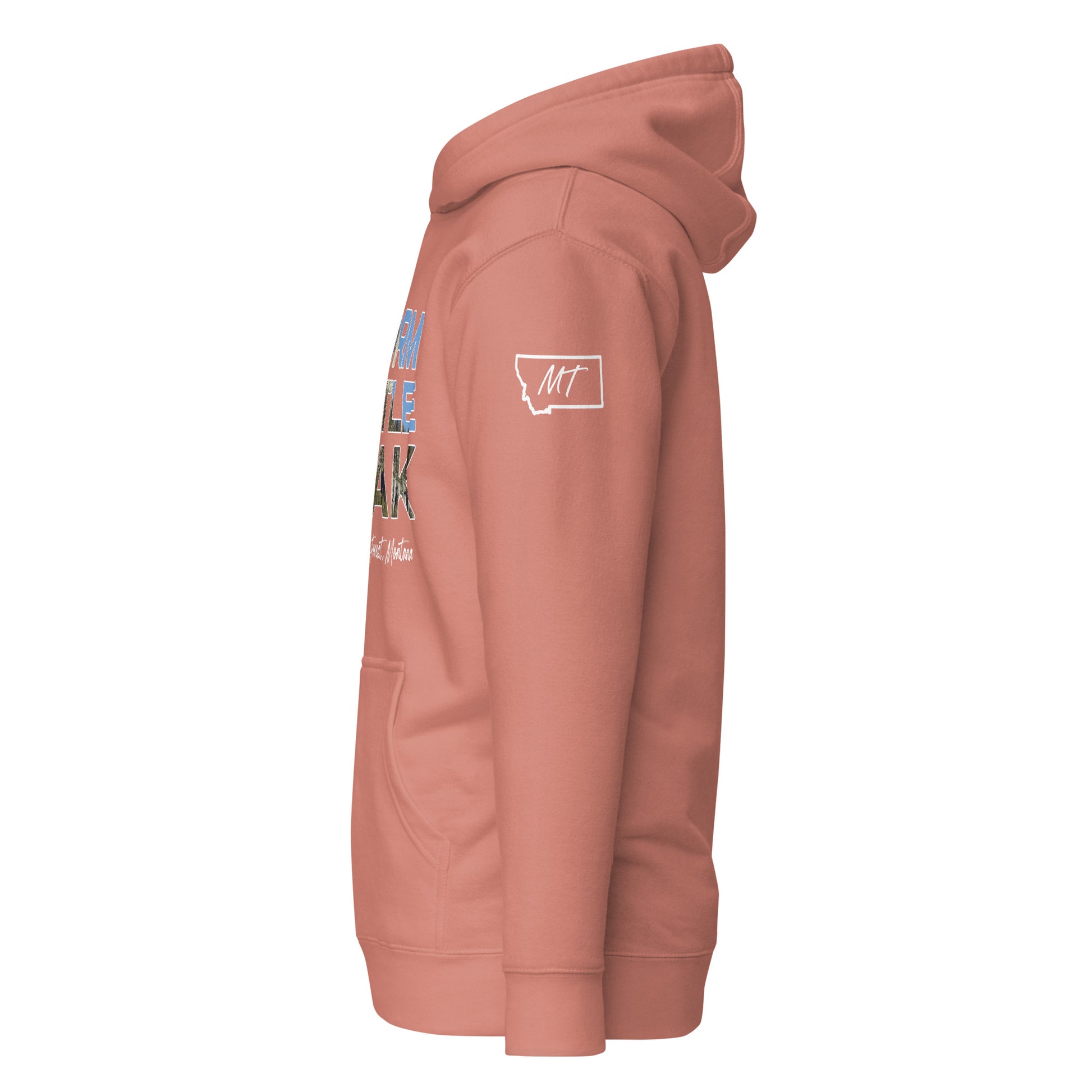 Left Side view of Storm Castle Peak in Custer Gallatin National Forest Montana Dusty Rose Soft Hoodie from Park Attire