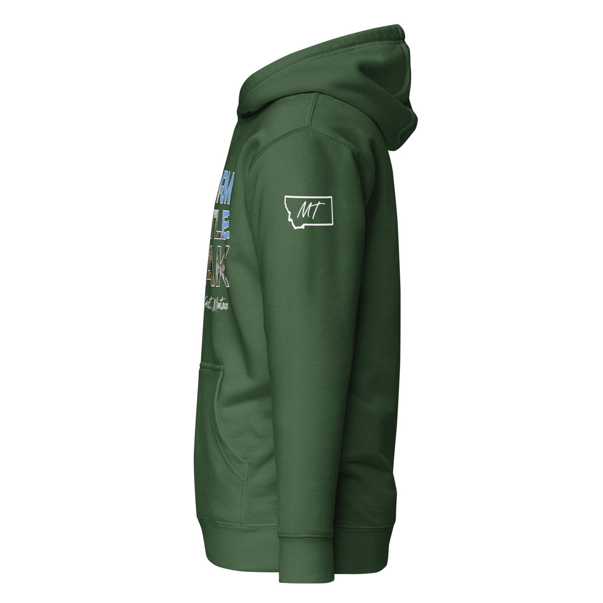 Left Side view of Storm Castle Peak in Custer Gallatin National Forest Montana Forest Green Soft Hoodie from Park Attire