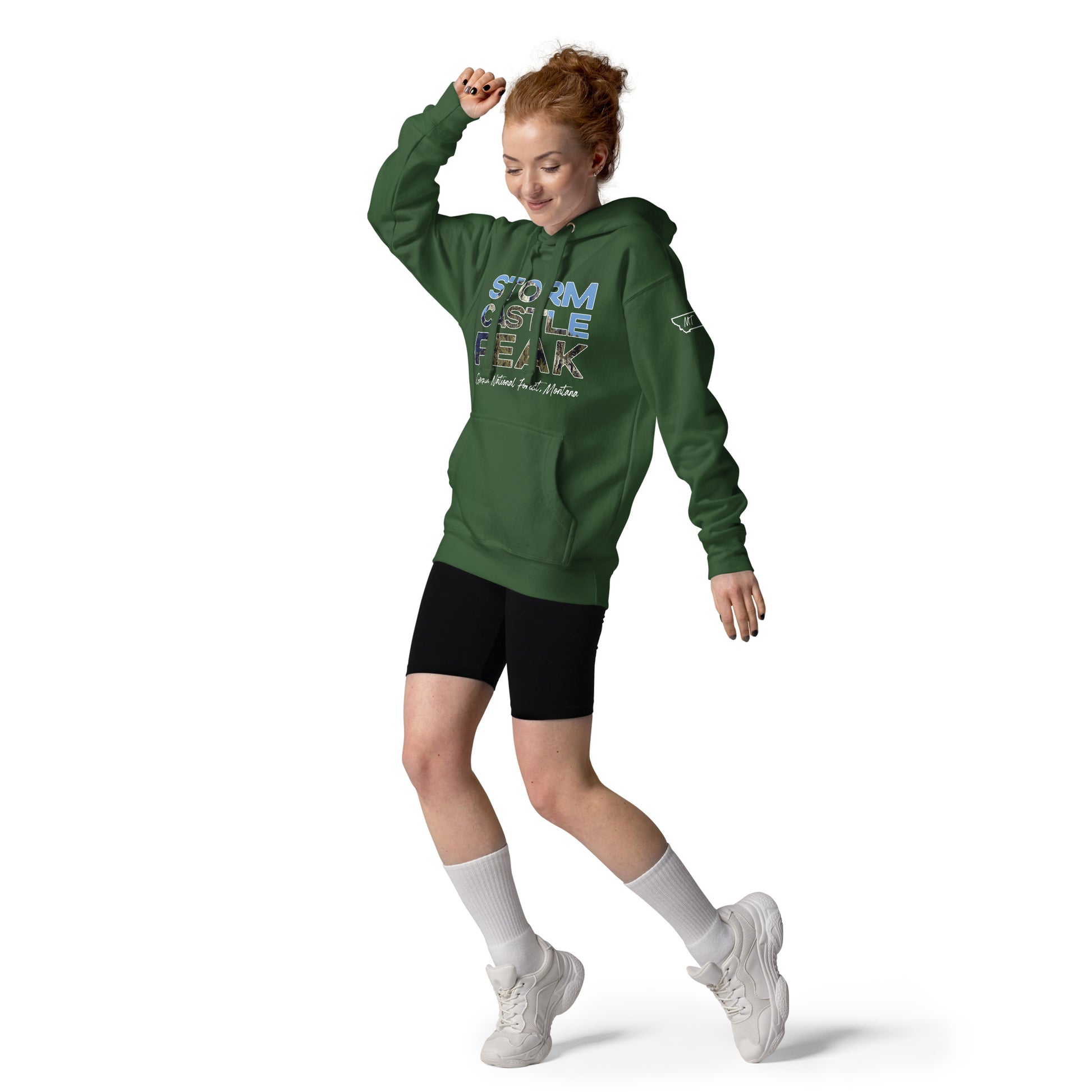 Front-Side view of Storm Castle Peak in Custer Gallatin National Forest Montana Forest Green Women's Hoodie from Park Attire
