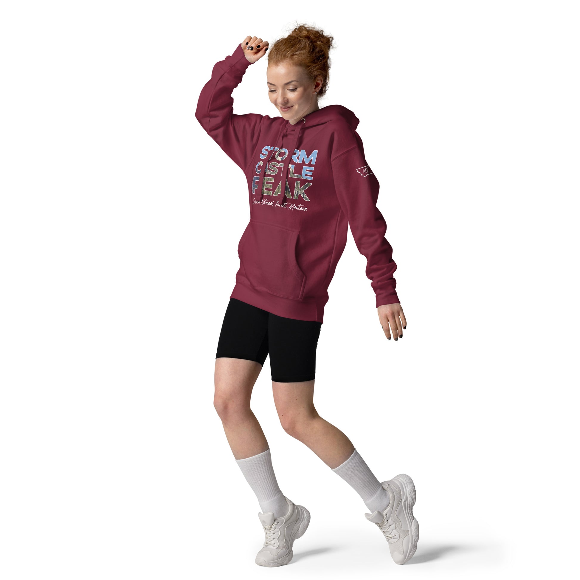 Front-Side view of Storm Castle Peak in Custer Gallatin National Forest Montana Maroon Women's Hoodie from Park Attire