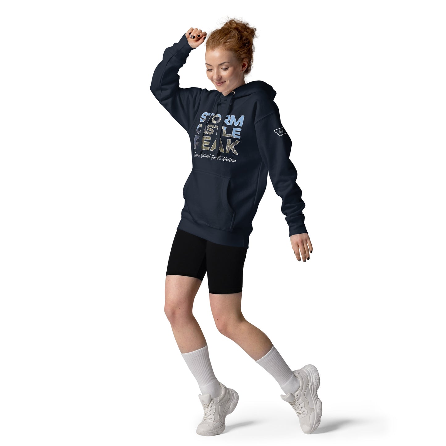 Front-Side view of Storm Castle Peak in Custer Gallatin National Forest Montana Navy Women's Hoodie from Park Attire