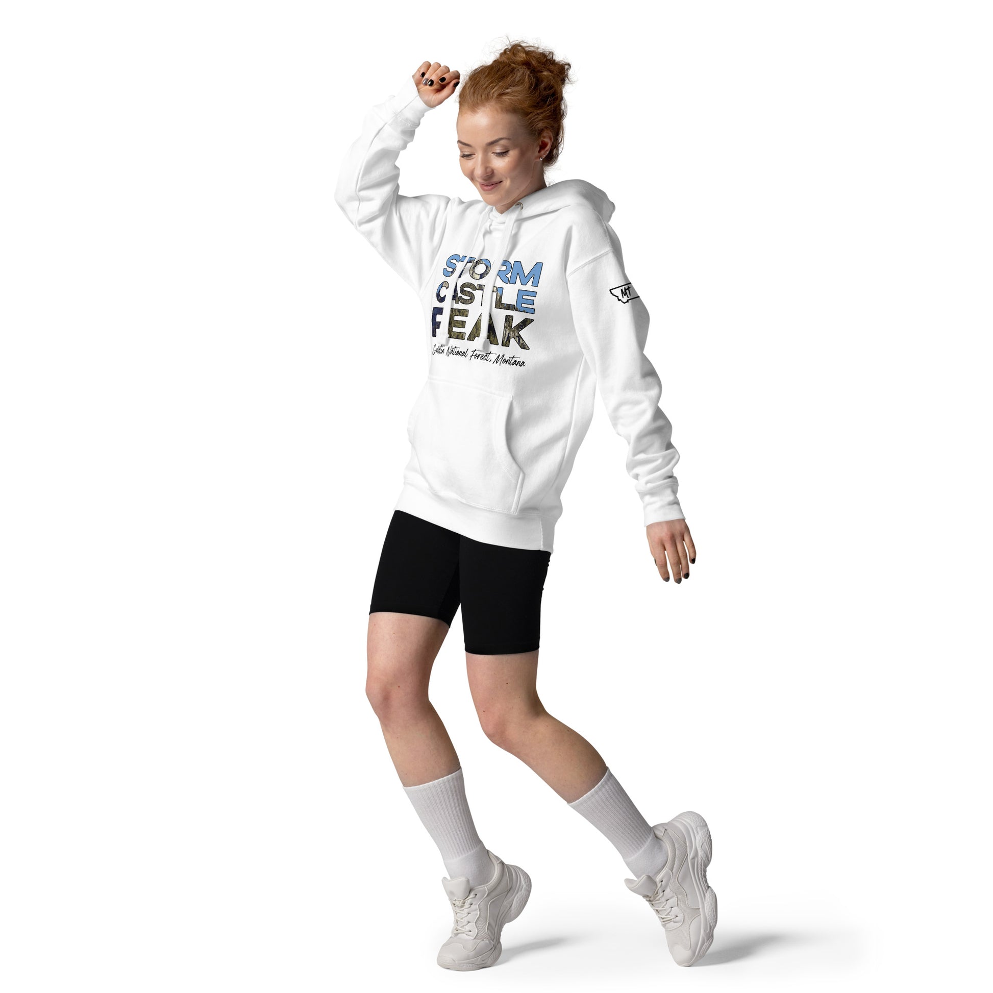 Front-Side view of Storm Castle Peak in Custer Gallatin National Forest Montana White Women's Hoodie from Park Attire