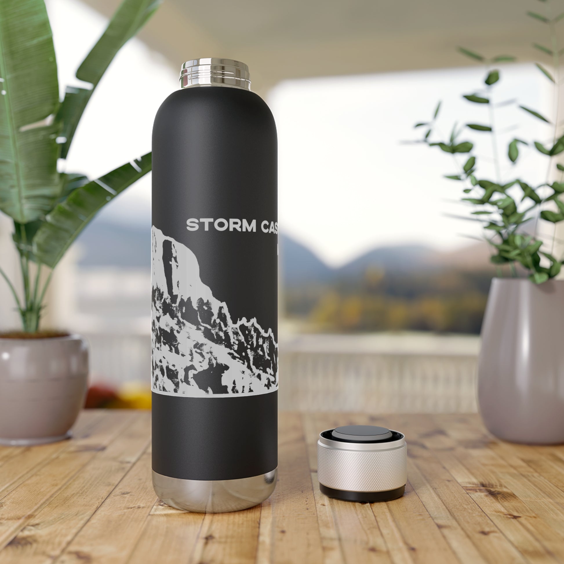 Front view of Storm Castle Peak in Custer Gallatin National Forest Montana 22oz Black Insulated Water Bottle from Park Attire