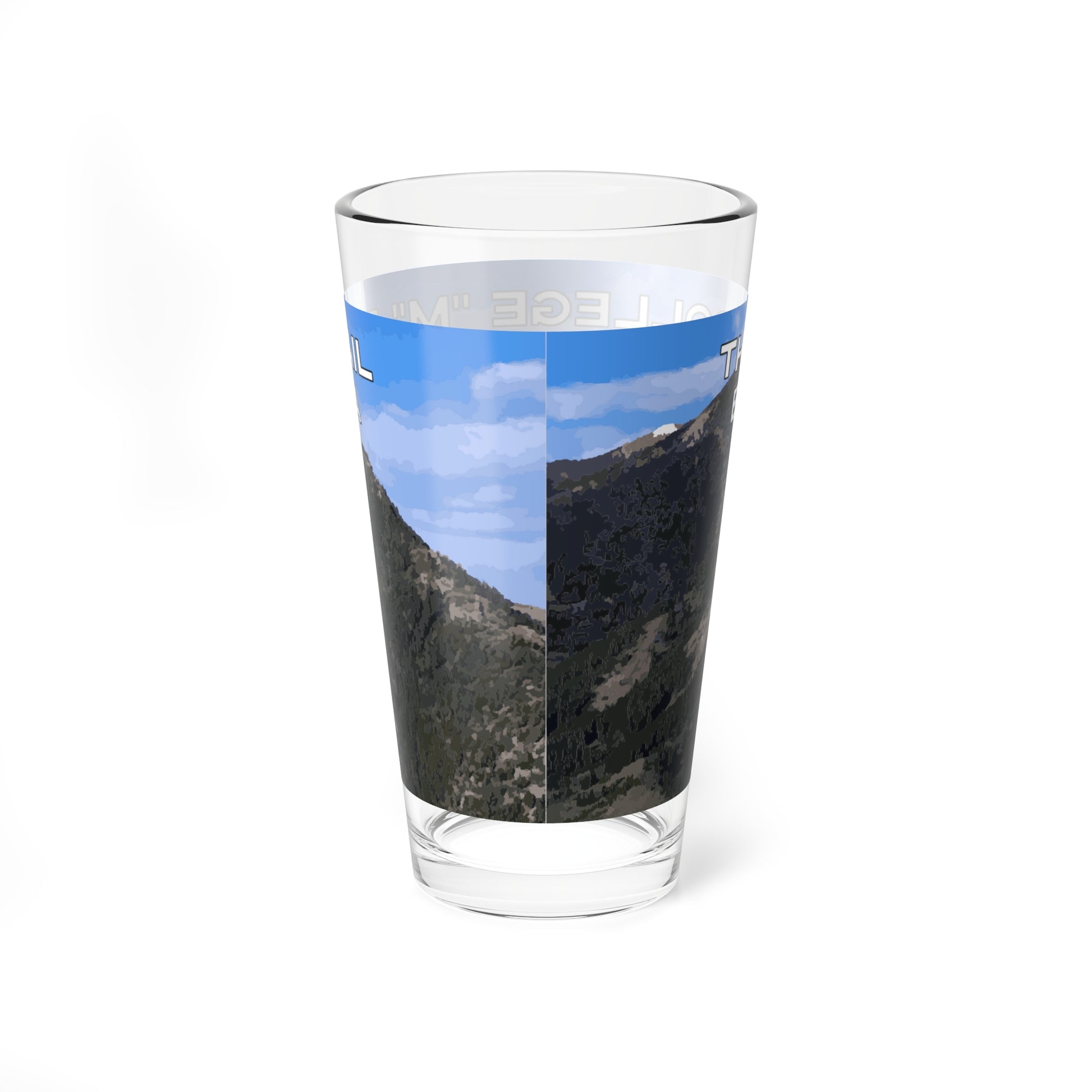 Back view of The College "M" Trail in Bozeman, Montana 16oz Bar Drinkware from Park Attire