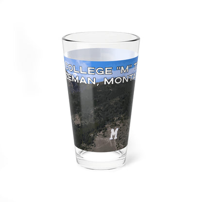 Side view of The College "M" Trail in Bozeman, Montana 16oz Clear Glassware from Park Attire